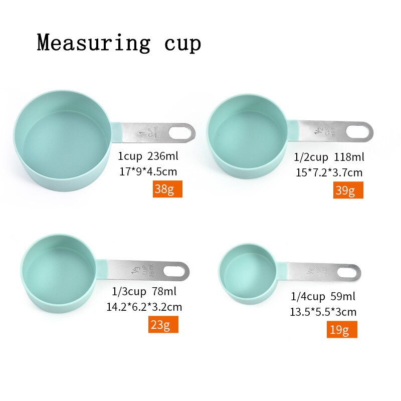 Cucharas multiusos/herramientas de medición de tazas, accesorios para hornear PP, utensilios de cocina con mango de plástico, 4 Uds.