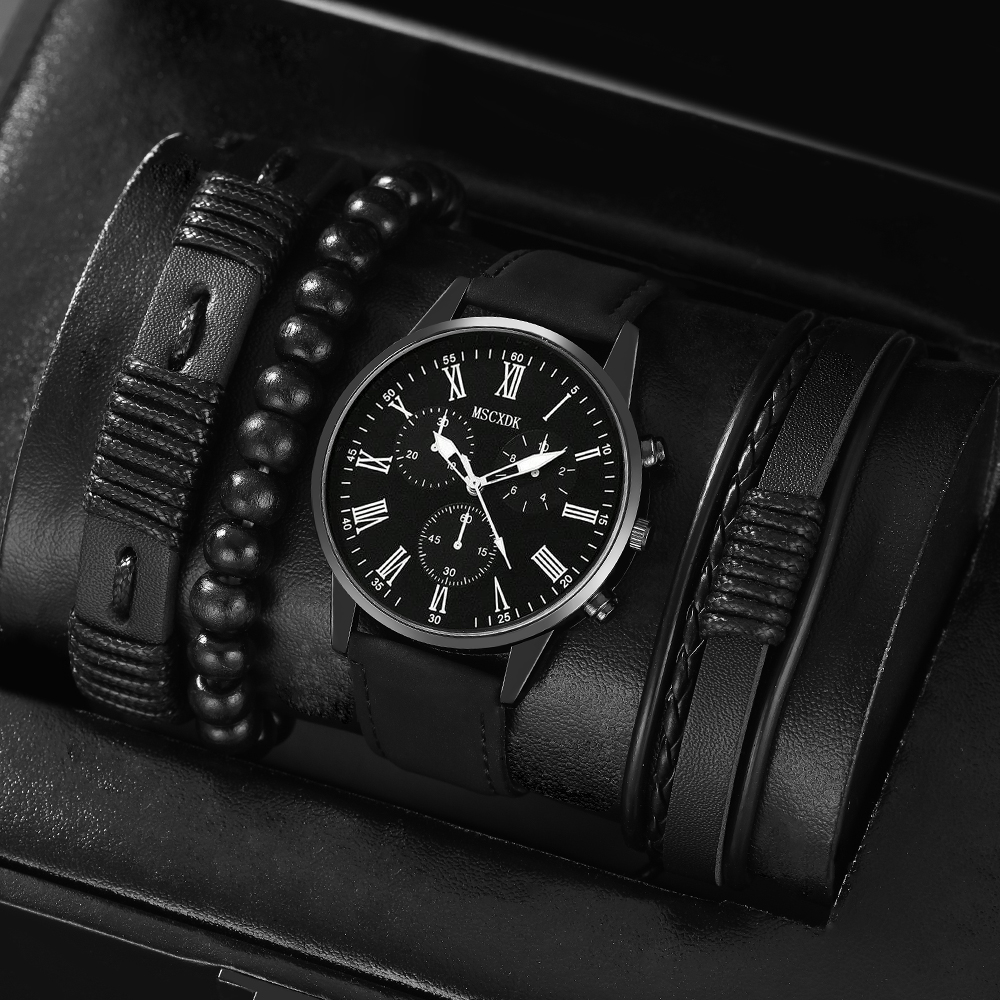 4 stuks quartz horloges armband horloge set voor heren zakelijk mode casual ronde pointer kalender horloge accessoires: Multicolor