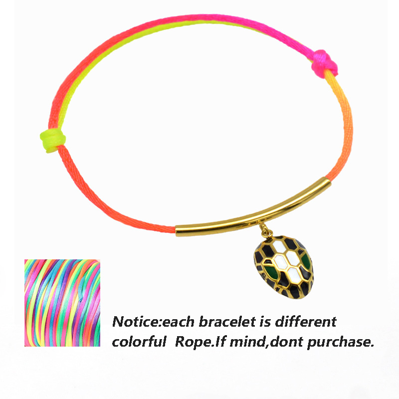 Pulsera de cuerda con cabeza de serpiente esmaltada para mujer, clásico, Color dorado, acero inoxidable, ajustable, accesorios de pulsera DIY: Verde Dragonly