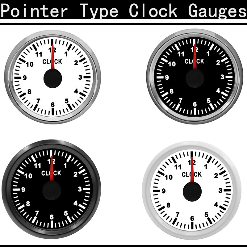 1 stk 52mm tuning bil pointer ure timetællere måler 12- timers format auto båd mekanisk ur måler med rød baggrundsbelysning 9-32v