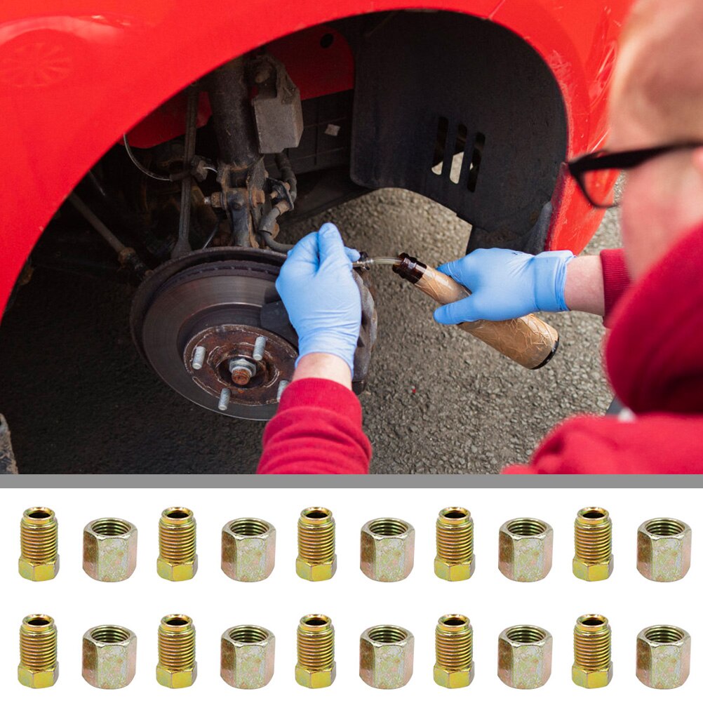 25 Sets Galvanized Iron Fittings Brake Pipe Nuts for 3/16" Brake Line Tubes