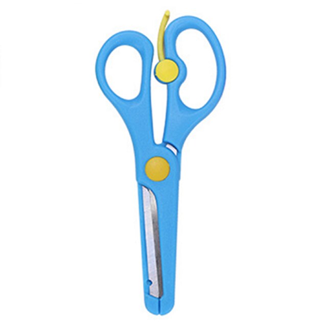 1PC Safety Sleeve Stainless Steel Scissors Safe Student Spring Scissor Children Paper Scissors Cutting Stationery Supplies: Blue