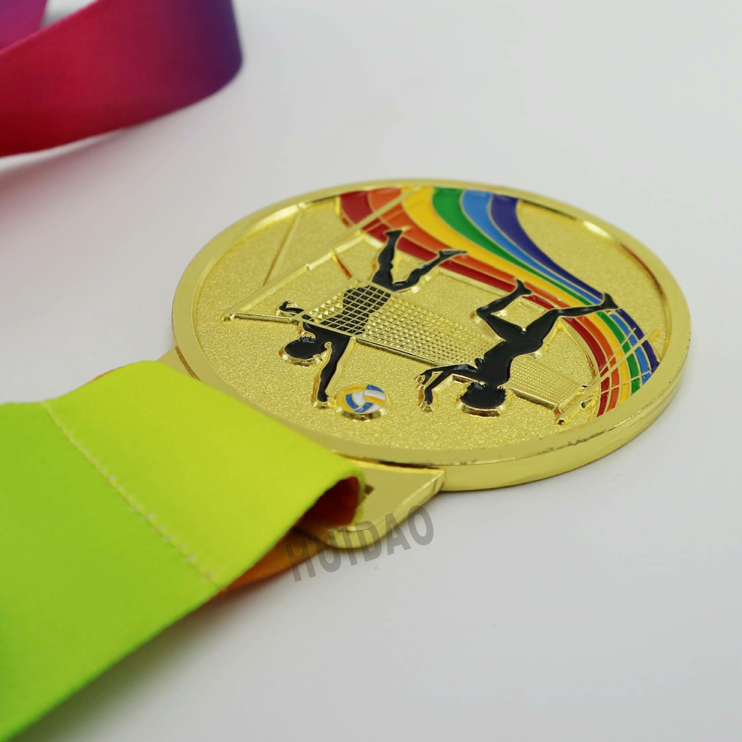 1PCS Women Volleyball Medal In Gold Color and Soft Enamel Process,Metal Medal with Colorful Ribbon