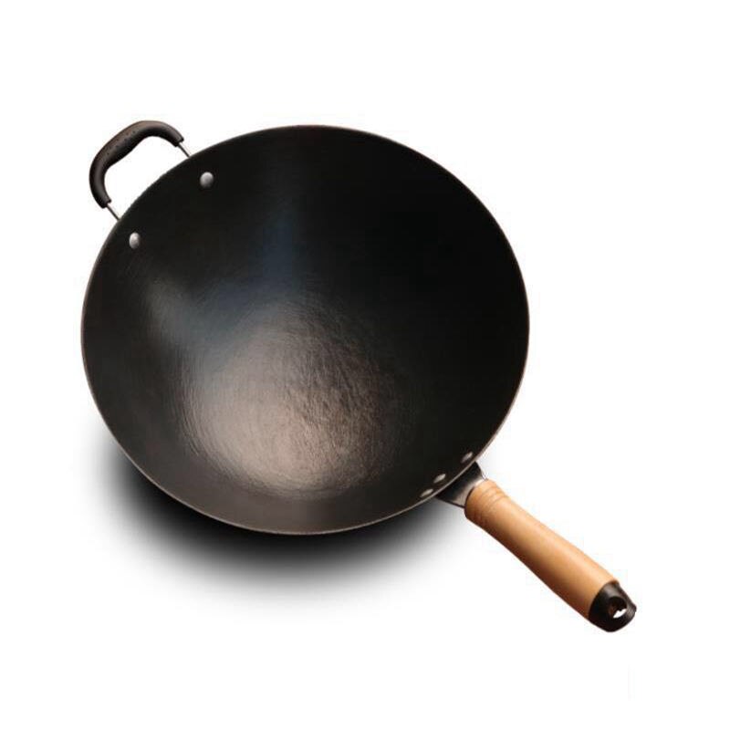 Gietijzeren Wok Thuis Ongecoat Handleiding Non-stick Pan Ronde Bodem Inductie Fornuis Gasfornuis Wok Koekenpan Koken non Stick Pan