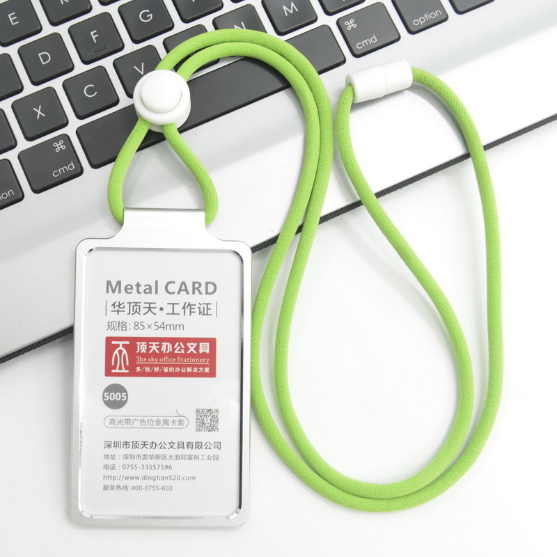 Funda para tarjetas de , portatarjetas de nombre de trabajo de aleación de aluminio, tarjeta de trabajo comercial, tarjeta de identificación, cordón, funda de bolsas de Metal: Verde claro
