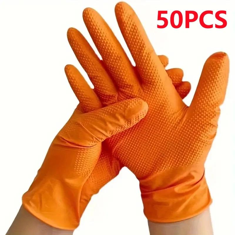 Guantes desechables Guantes de nitrilo naranja resistentes 8 mil industriales con agarre con textura de diamante para seguridad mecánica y guantes de trabajo: CAMEL / M