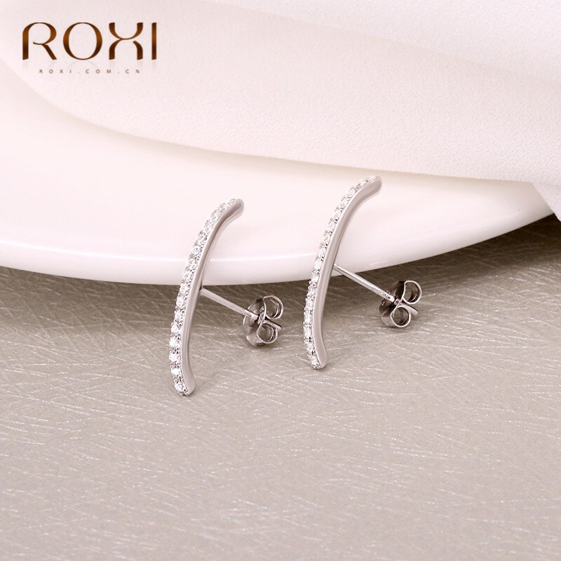 Roxi 925 Sterling Zilver Stud Oorbellen Voor Vrouwen Party Voorkomen Allergie Geometrische Bar Earring Kleine Kristallen Oorbellen Koreaanse