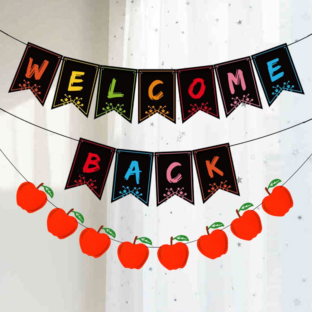 2pcs Welcome Back Banner Universal School Party Decor Hanging Home DIY Tool Art Craft Paper Sign Door Accessories Classroom