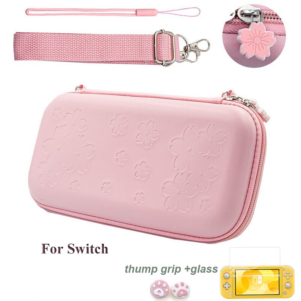 Cute Pink Sakura portable Storage Bag Travel Carry Case Cover for Nintendo switch game Accessories+TPU case: Switch bag
