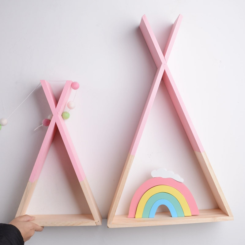 Style nordique en bois Triangle étagère mignon couleurs étagère tenture murale Trigon stockage livre étagère maison enfants bébé chambre bricolage décor