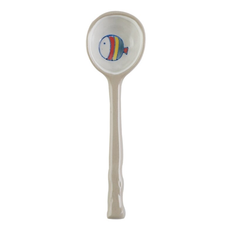 Cuillère en céramique de Style japonais, cuillère de table en céramique peinte à la main: Colorful fish