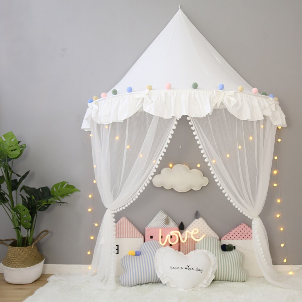 Children Play House Castle Kid Teepee Tents Cotton Foldable Tent Canopy Bed Curtain Baby Crib Netting Girls Boy Room Decoration