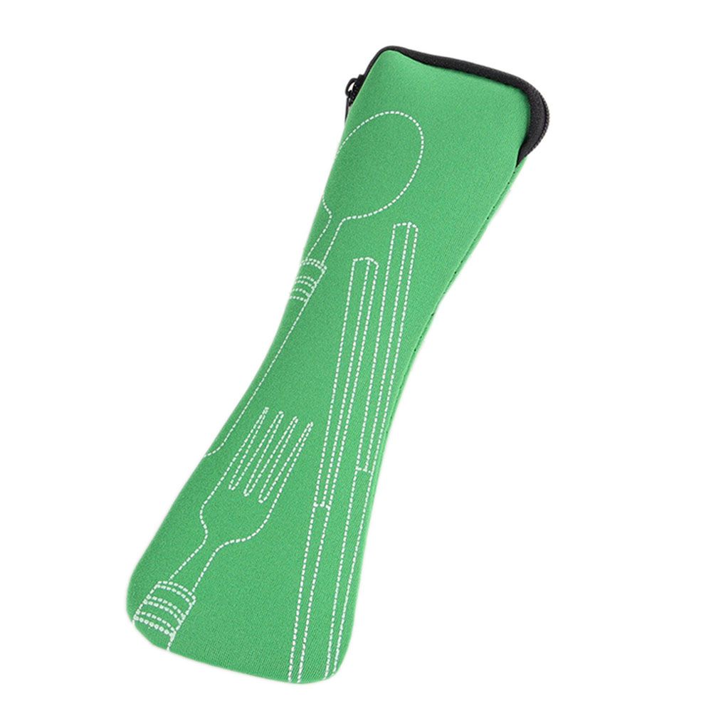 1PC Tableware Bag Washable With Zipper Travel Cutlery Kit Case Portable Pouch For Dinner Travel Camping Tableware Household Tool: green
