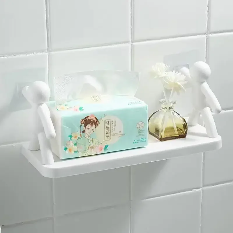 Selbstklebende Aufbewahrungsregale für Badezimmer, Zahnbürstenbecher, weiße Shampoo-Handtuchregale, Regal für Badezimmer, Kosmetik, WC-Aufbewahrungsregale