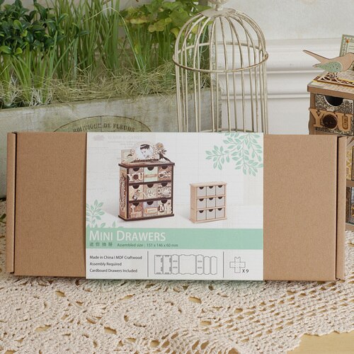 Handmade craft jewelry box DIY handmade desktop storage box wooden small furniture decoration model Handmade craft jewelry box: drawer