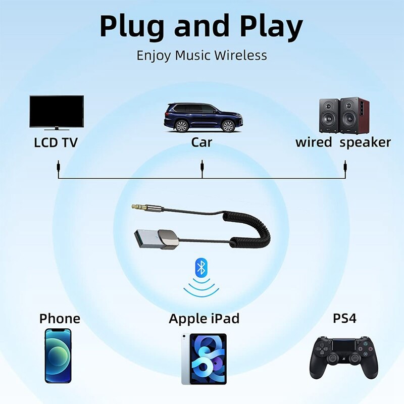 Bluetooth Aux Adapter Dongle USB to 3.5mm Jack Car Audio Aux Bluetooth 5.0 Handsfree Kit for Car Receiver BT Transmitter
