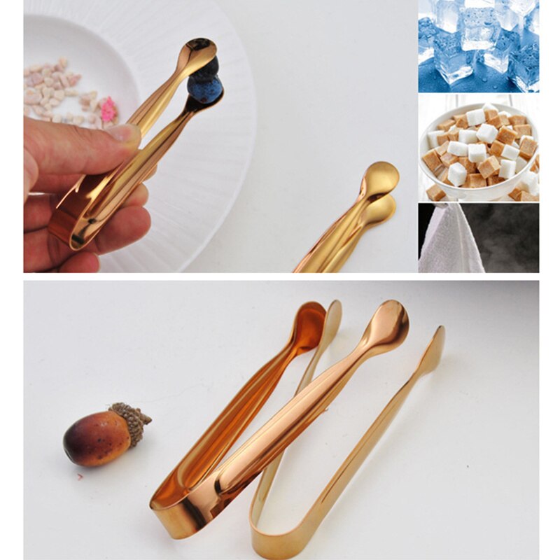 Rose Gold Color Stainless Steel Food Tongs Round Food Steak Clamp Ice Bread Sugar Clip Kitchen Cooking Utensil 10.5*5.5 cm 1 PC