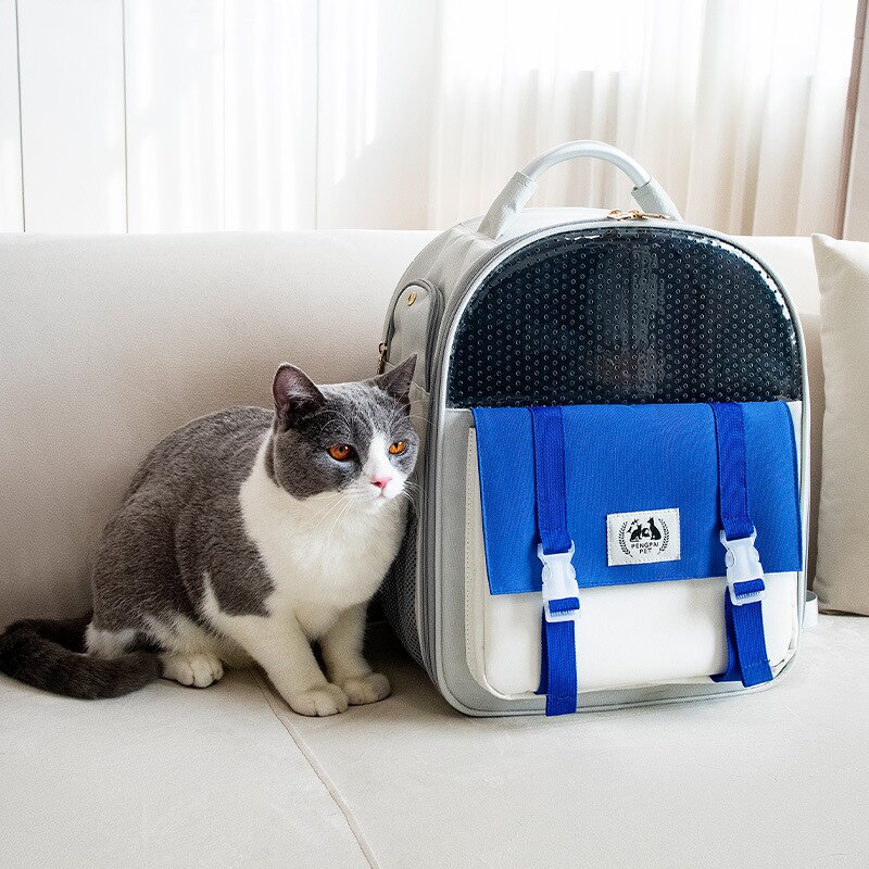 Mochila transpirable para transportar gatos y mascotas, bolsa de transporte plegable de gran capacidad, portátil, para viajes al aire libre