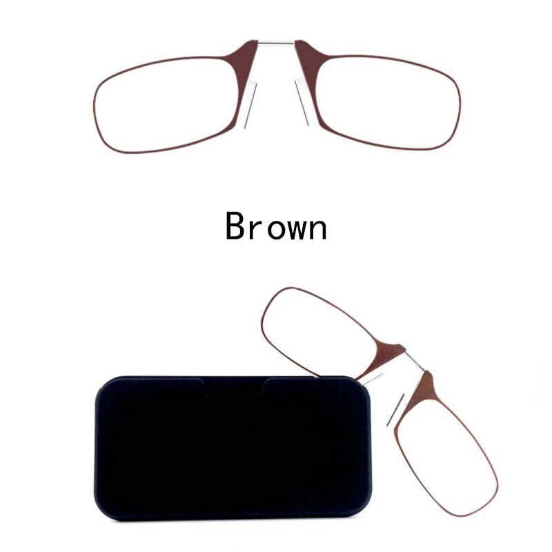 Nose clip reading glasses for both men and women portable legless reading glasses can be attached to a mobile phone case: Brown / +250