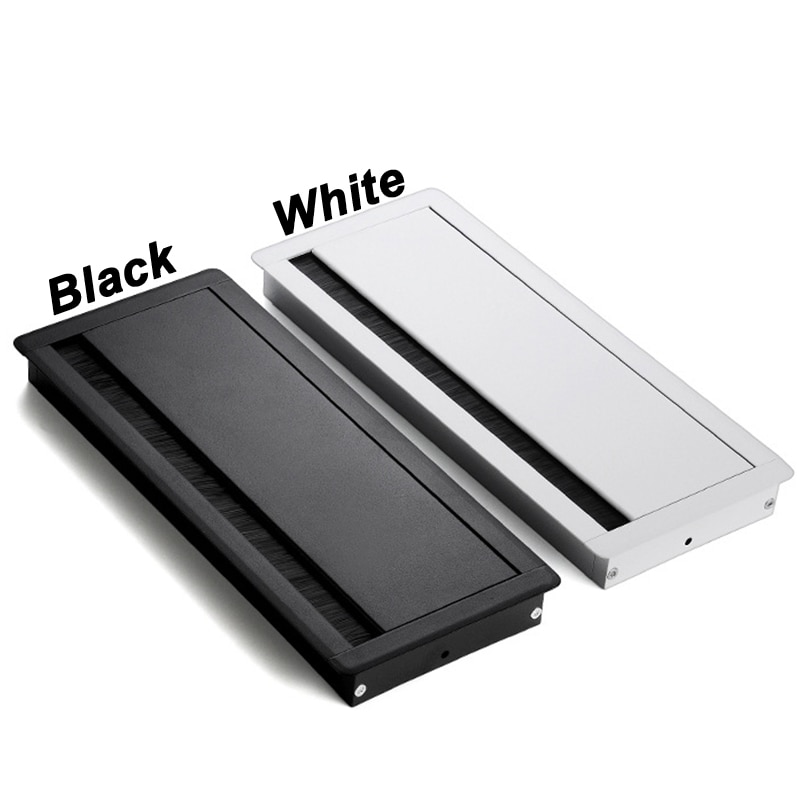 PC Desk Rectangle Wire Cable Grommet Aluminum Alloy Office Table Hole Cover Outlet Port with Black Brush Cable Organizer #734