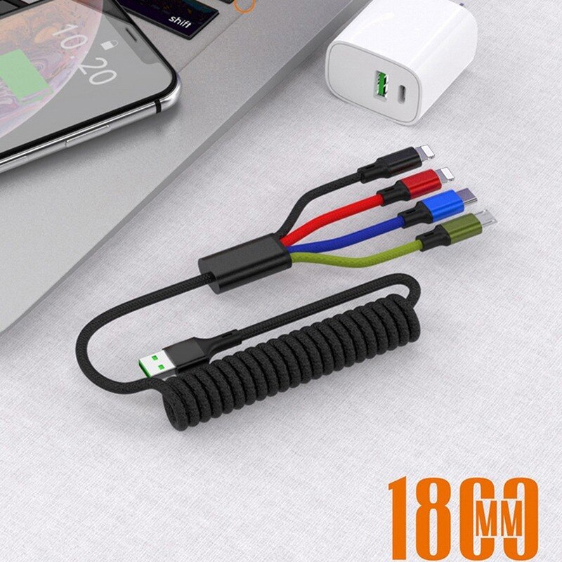 Nohon 1.8m 4 em 1 cabo usb para iphone 11 pro max samsung huawei mola rectractable micro usb tipo c cabo de fio de carregamento