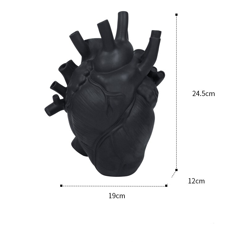 Anatomisches Herz bilden Blume Vase nordisch Stil Blume Topf Getrocknete Vasen Skulptur Schreibtisch Blumentopf für Wohnkultur Ornament: Schwarz L