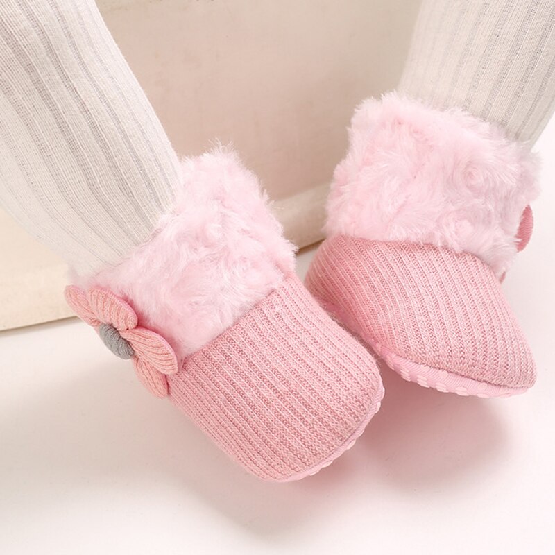 Baby Katoen Schoenen Winter Gevoerde Laarzen Voor Meisje Ronde Neus Kid Peuter Gebreide Warme Katoen Sneeuw Enkellaarsjes Baby Meisje schoenen 1 Jaar