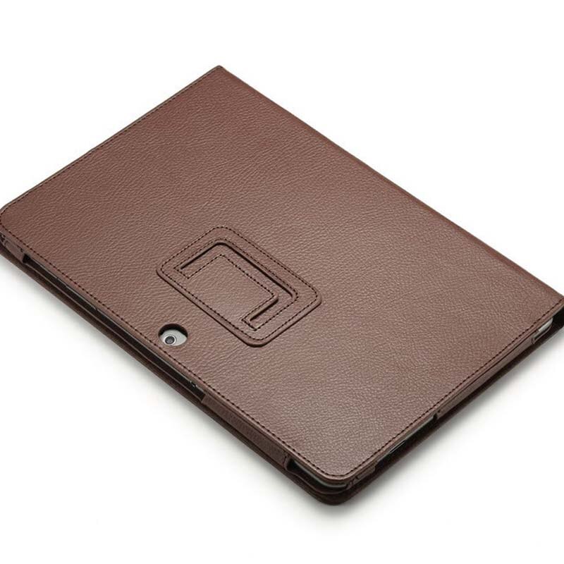 Voor Samsung Galaxy Tab 2 10.1 P5100 P5110 Tablet Case Litchi Patroon Lederen Pu Stand Folio Beschermende Huid Cover protector Film: Bruin