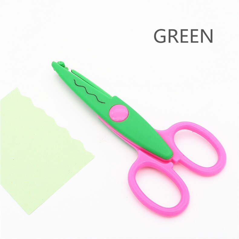 Decorative Wave laciness Edge Scissors DIY for Scrapbook Handmade Kids Artwork Card Safe: Green