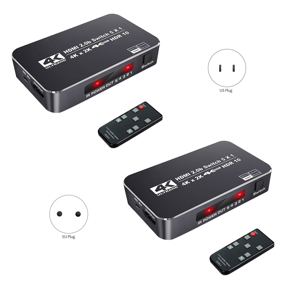 4K HDR HDMI Switch,5 Ports 4K 60Hz HDMI 2.0 Switcher Selector with IR Remote, Supports Ultra HD Dolby Vision