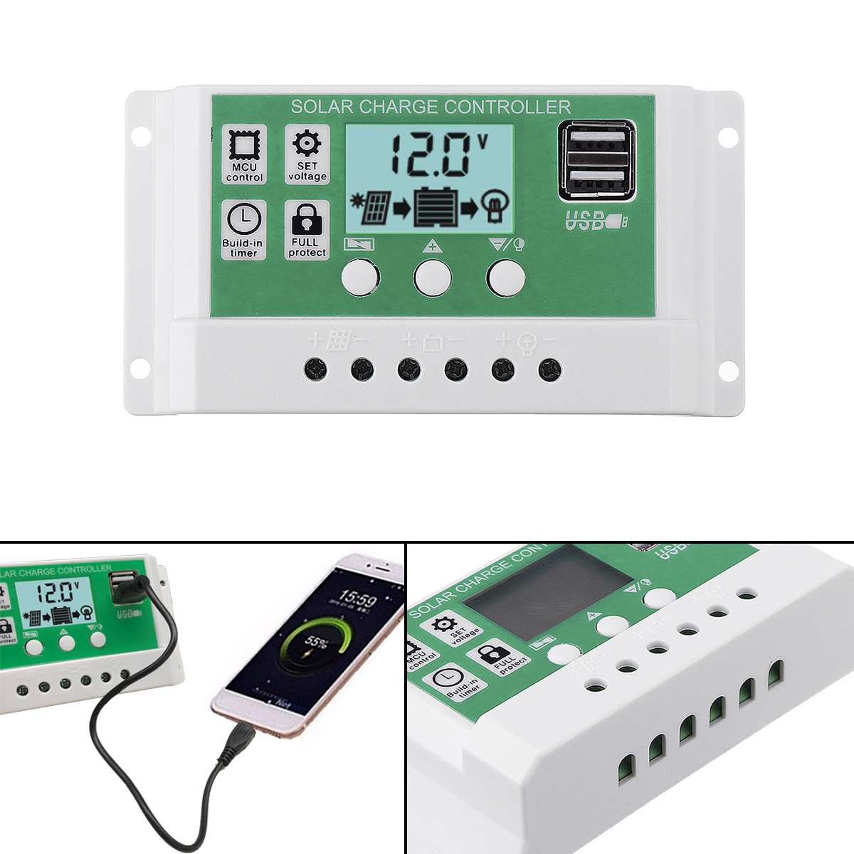18V 60W Flexibele Zonnepaneel 10A-30A Controller Autolader Voor RV Auto Boot LCD Display PWM Zonnepaneel laadregelaar