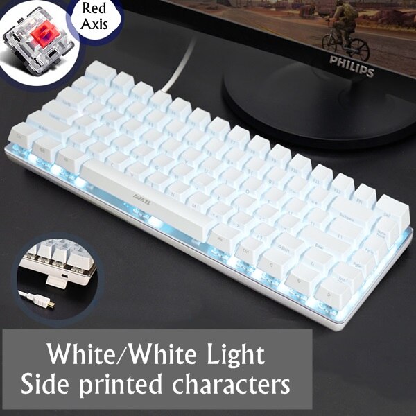 Ajazz AK33 82 clé alliage panneau USB filaire rétro-éclairage mécanique jeu clavier bleu/noir axe avec câble détachable