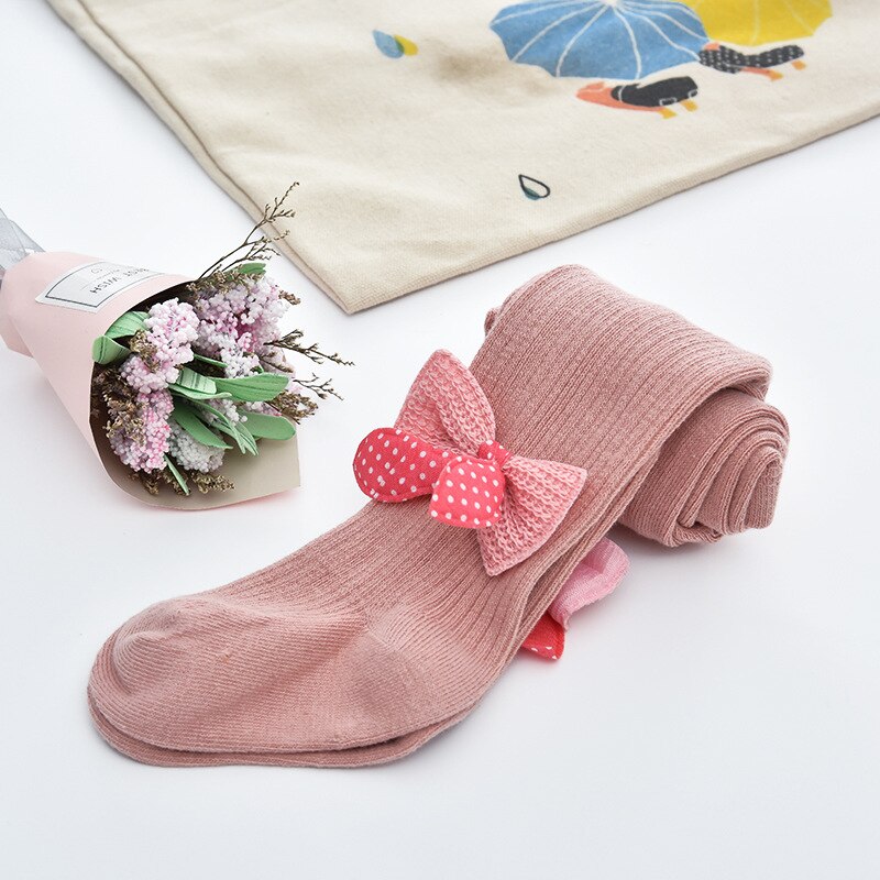 Strik Baby Meisje Panty Herfst Winter Baby Meisje Kleding Dot Bows Panty Soft Kids Peuter Kousen: Pink / 12-24M