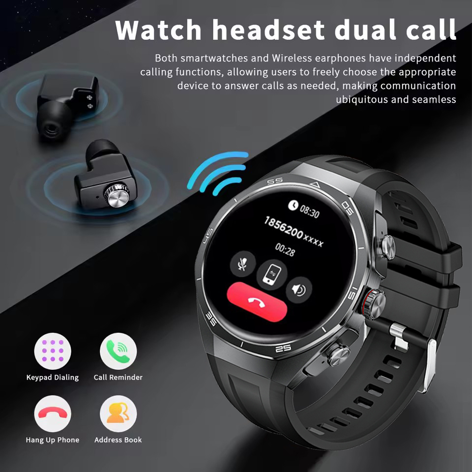 Nuovo Smart Watch da uomo con auricolari Bluetooth TWS 2 in 1 Altoparlante incorporato HIFI 9D Suono Monitor sanitario Chiamata Bluetooth SmartWatch