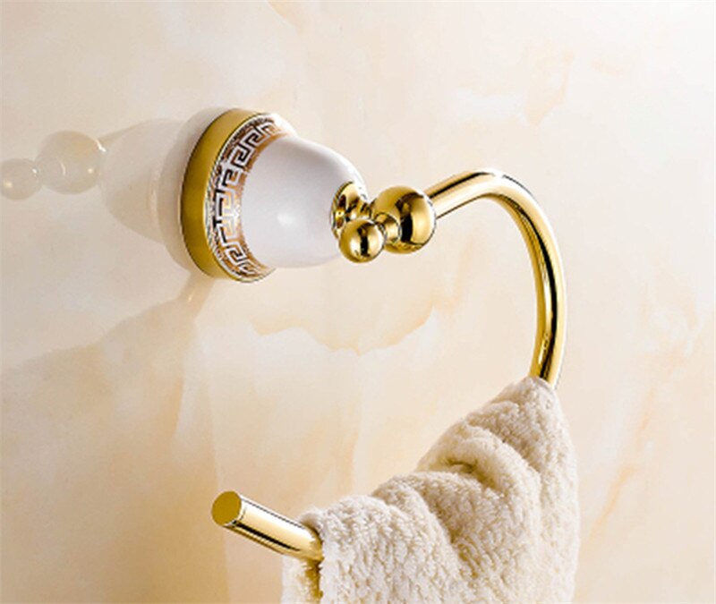 Håndklæde ringe massiv messing guld håndklædeholder badehylde håndklædestativ bøjler luksus badeværelse tilbehør vægmonteret håndklædestang: Stil 3