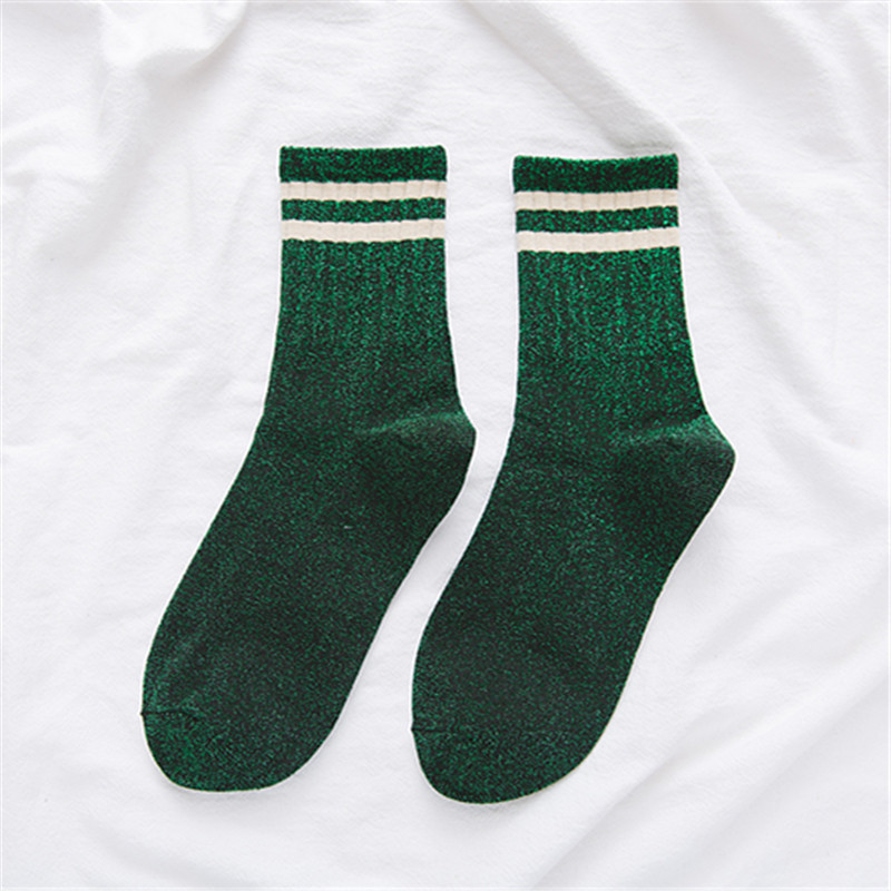 Stil vinterstribet glitter kvinder sokker harajuku skinnende piger streetwear sjove sokker korte sokker til kvinder: Mørkegrøn
