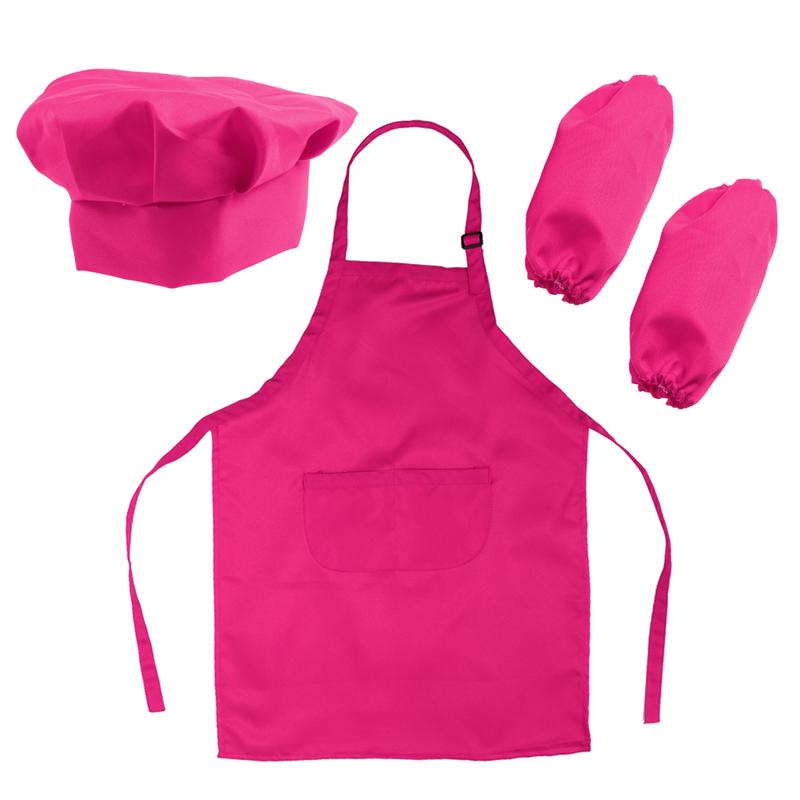 Kids Chef Set Complete Kids Kitchen Playset with Chef's Hat Apron and Sleeve for Cooking Baking Painting Decorating Party: Rosy