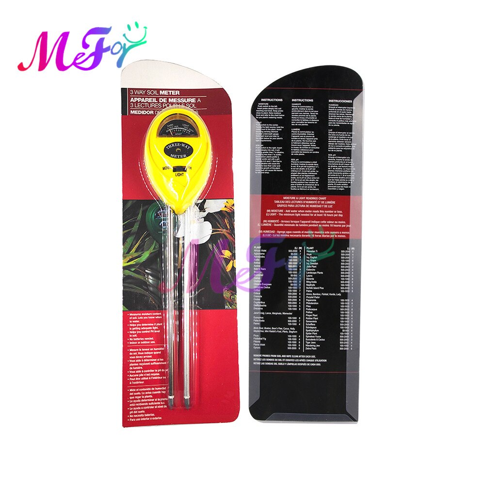 Testeur de Ph de sol 3 en 1, humidité, température, intensité du soleil, analyse de l'acidité et des alcalis
