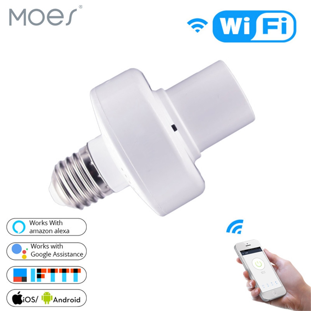 Smart pære adapter lampeholder base wifi wifi smart life / tuya trådløs stemmestyring med alexa google home  e27 e26 85-265v