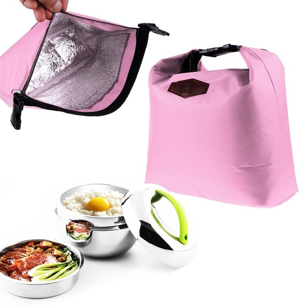 Bolso de mano, bolsas de almuerzo, bolsa con aislante portátil, bolsa de almacenamiento impermeable para alimentos, bolsas de almacenamiento para comida escolar para estudiantes: Rosa