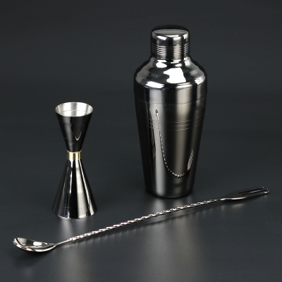Cocktail Shaker Bar Set 3 Stuks Rvs Japanse Stijl Drie Sectie Baron Shaker Cocktail Bar Gereedschap: Black Set