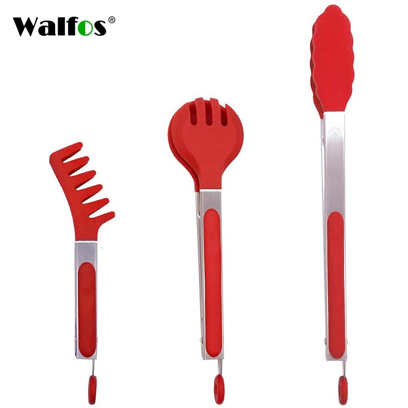 Walfos Siliconen Voedsel Tong Rvs Keuken Tang Siliconen Antislip Koken Clip Clamp Bbq Salade Gereedschap Keuken Accessoires