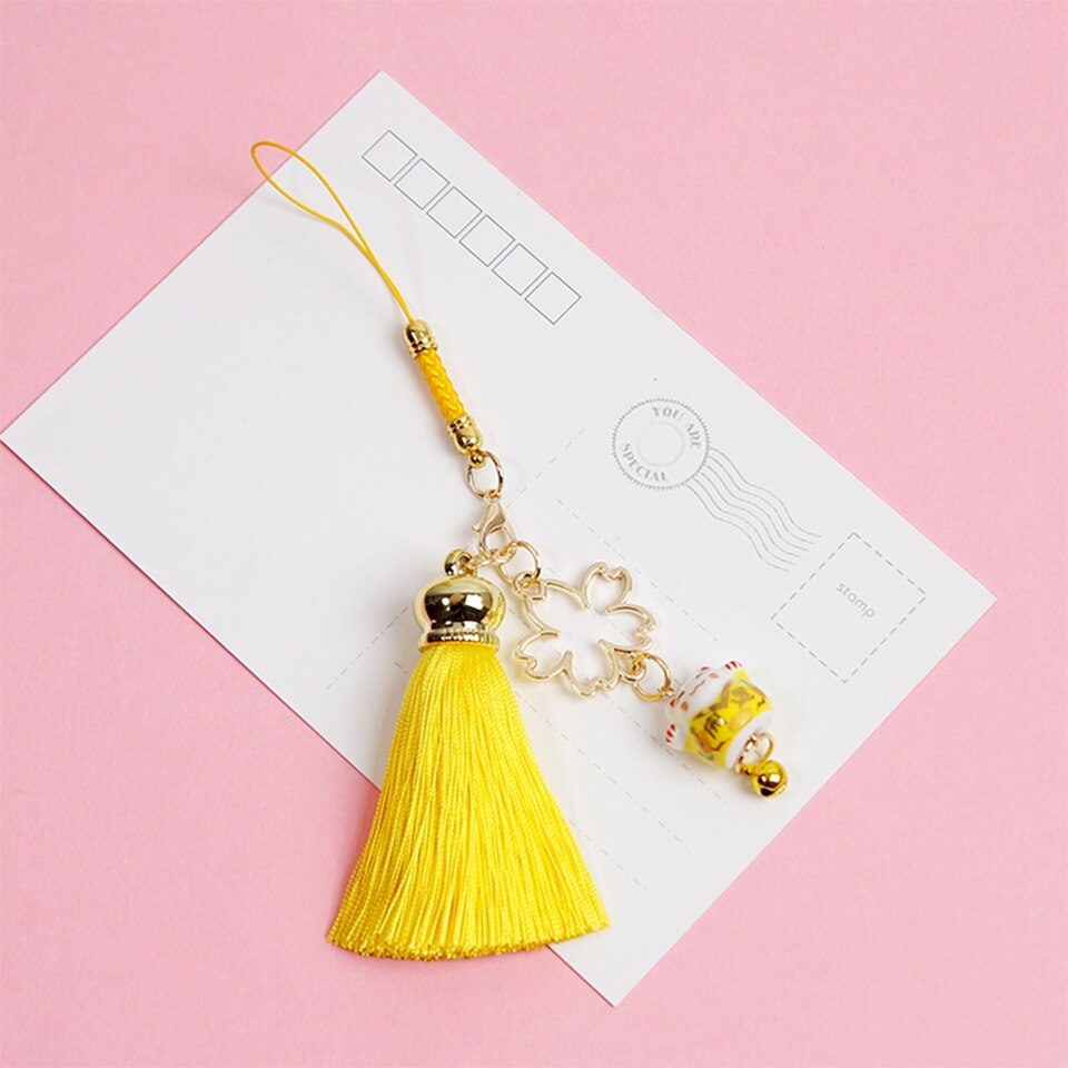 Lindo cinto para smartphone, cinto para iphone, samsung, decoração, flor de cereja, borla, sino do telefone móvel: F