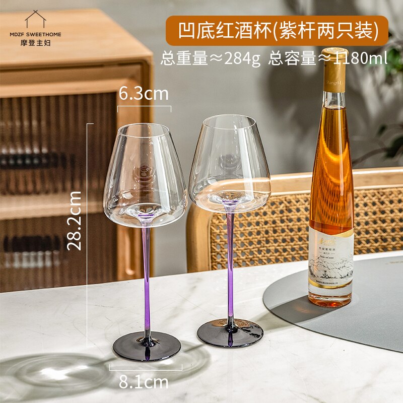 Copas de vino de cristal de alta gama, copa de champán, whisky, cerveza, vasos para beber, boda, Boba, Bar, , hogar: purple 2 pcs 590ml