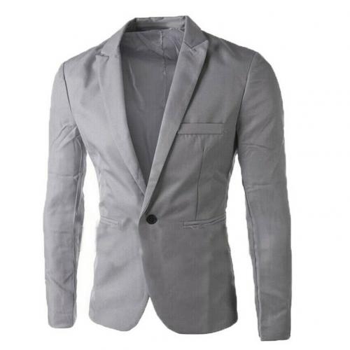 Herre blazer forår bomuld slim fit herre jakkesæt blazere herre one buttons slim fit solide herre blazere: Grå / Xxl