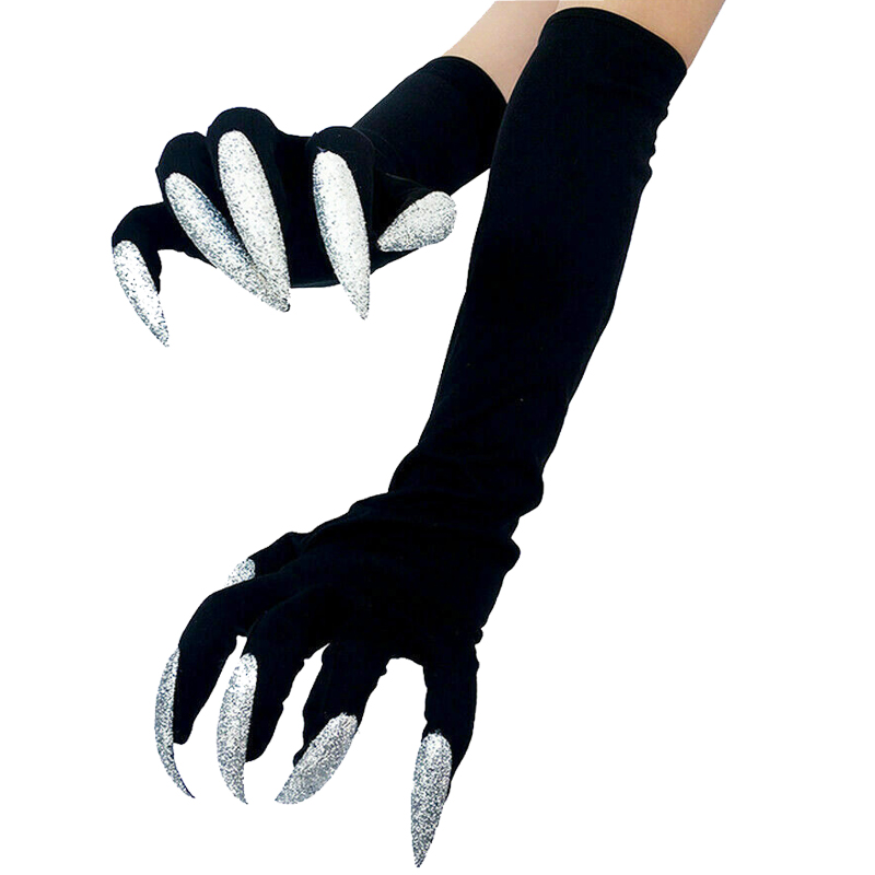 Goocheer Halloween Lange Nagels Handschoenen Heks Cosplay Kostuum Party Adult Fancy Props Zwarte Volwassen Unisex Halloween Gothic Handschoenen