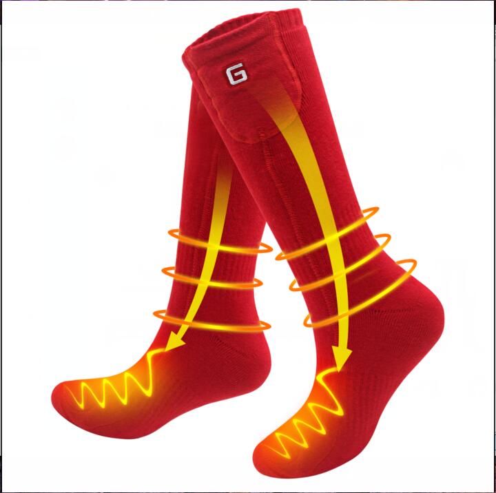Vinter unisex opvarmede sokker med elektrisk genopladeligt batterisæt til kronisk kolde fødder termisk varm strikning bomuld sox: Rød