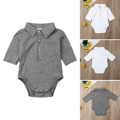 Baby Baby Romper Gentleman Leuke Kleding Baby Boy Effen Kleur Formele Bodysuit Korte Mouw Turn Down Kraag Shirts