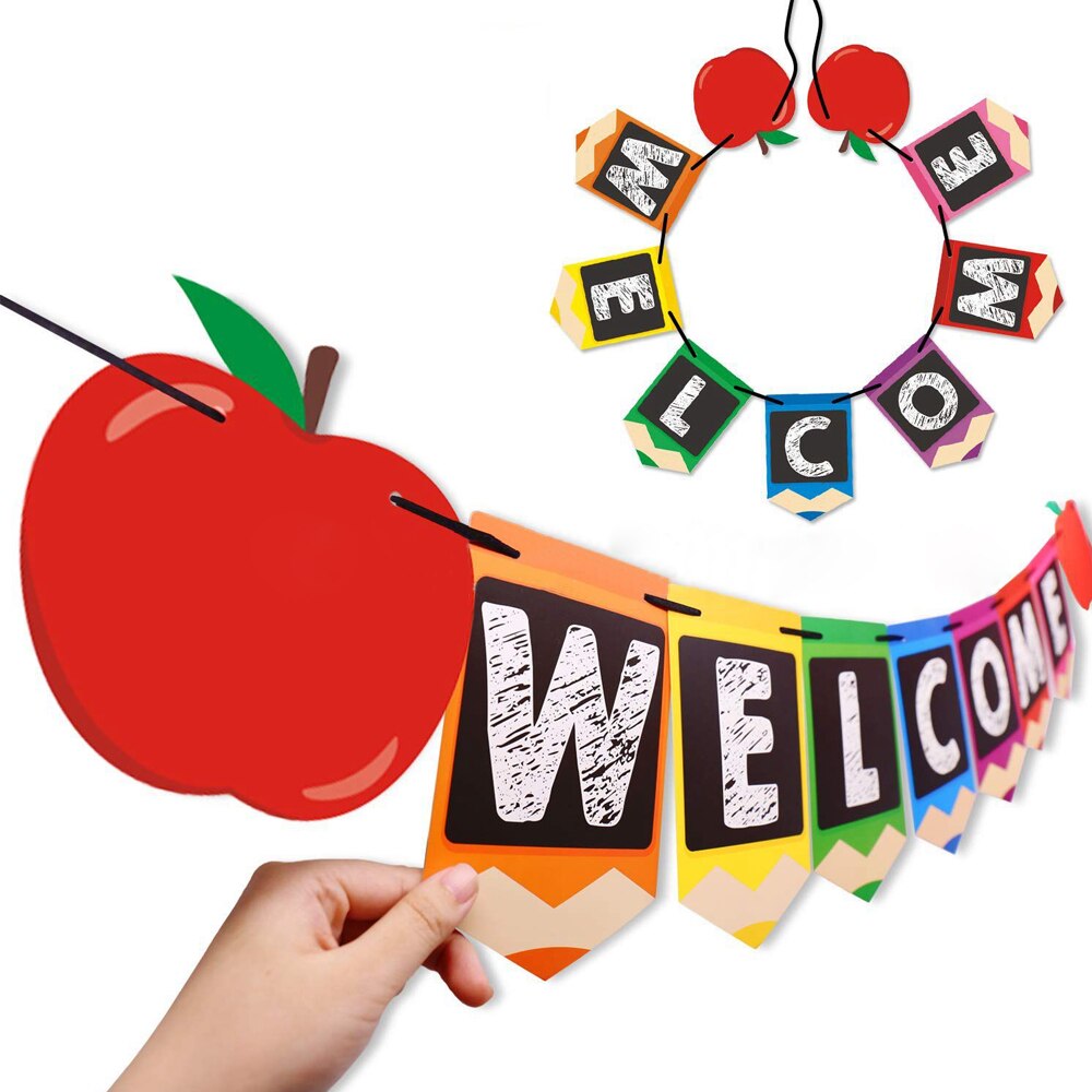 2Pcs Welkom Klasse Terug Naar School Opknoping Teken Banner Bunting Eerste Dag Van School Voor Classroom Decor Party Decoraties