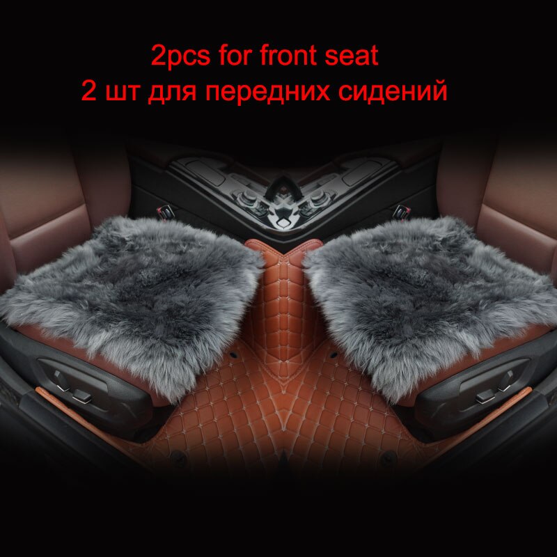 ROWNFUR Bont Schapenvacht Stoelhoezen Warm Universal Auto Stoelhoezen Interieur Beschermende Zitkussen Auto Cover Matten: gray2 front